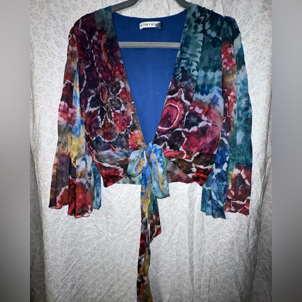 Alice and Olivia tie dye crop wrap blouse